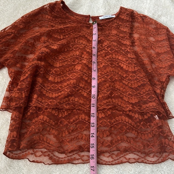 Zara Women’s Sheer‎ Lace Long Sleeve Grunge Fairy Whimsigothic Cropped Top Med - Picture 6 of 7